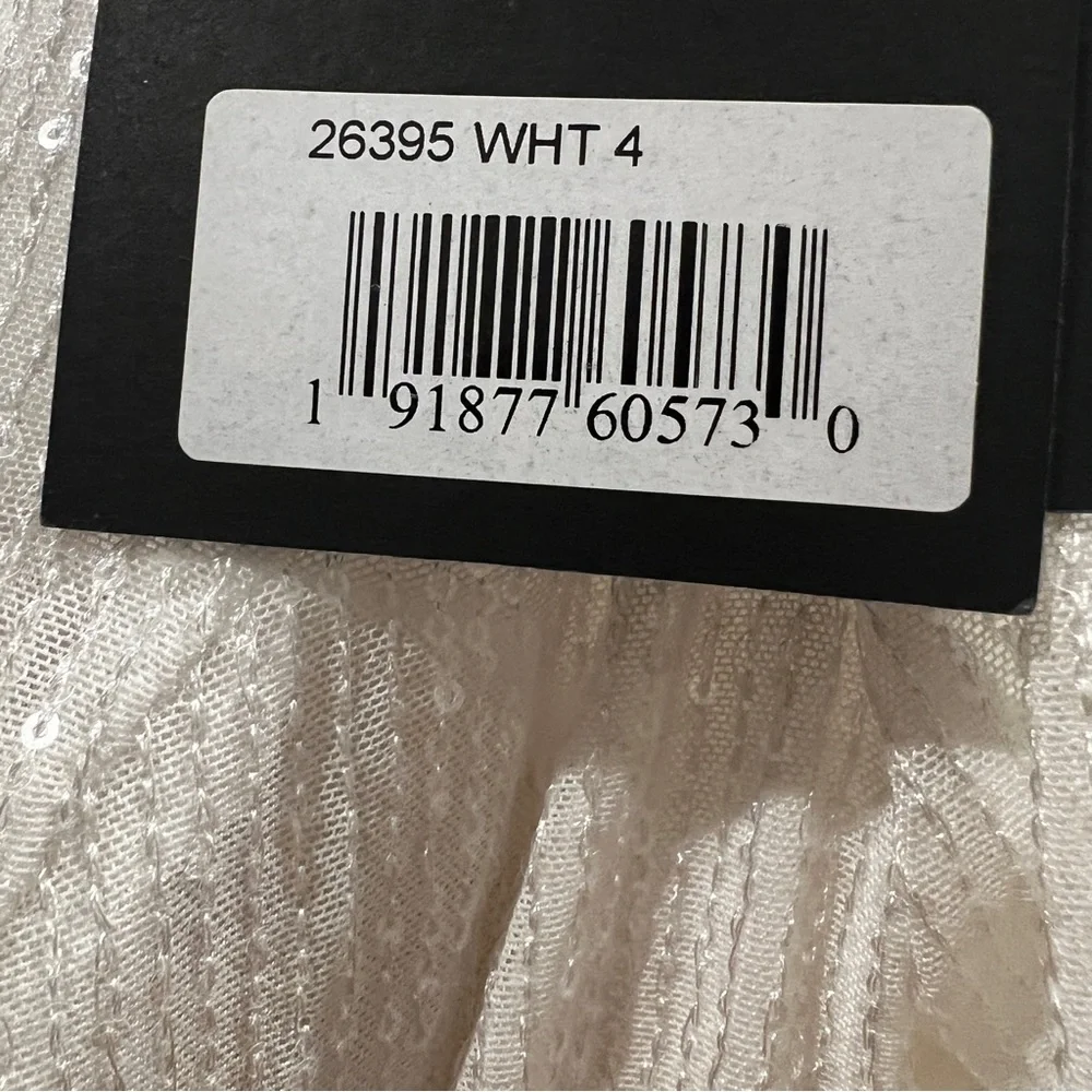 Mac Duggal Ieena White Sequined Faux Wrap Long Sleeve Gown Size 4 - Picture 12 of 16